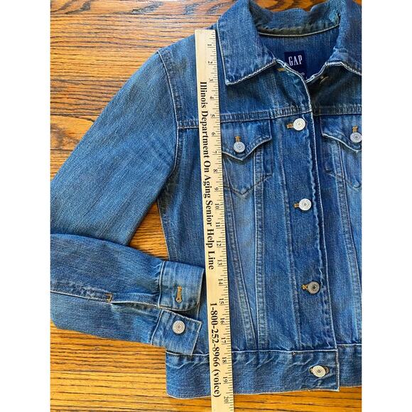 Gap Denim Jacket Womens XS Blue Cotton Blend Button Up Pockets Long Sleeves - Picture 5 of 7